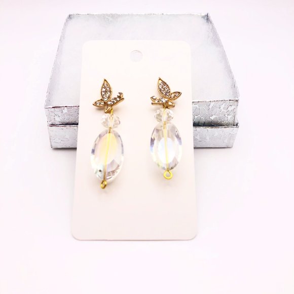 Gold Plated Crystal Butterfly Dangle Drop Earrings - Picture 5 of 6